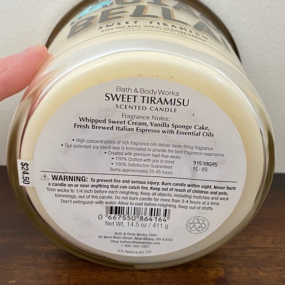 NWT Bath & Body Works Ciao Bella Sweet Tiramisu 3-wick candle - Picture 3 of 3